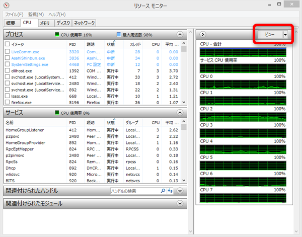 【Windows8】CPU使用率の表示